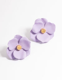 Purple Matte Flower Stud Earrings - link has visual effect only