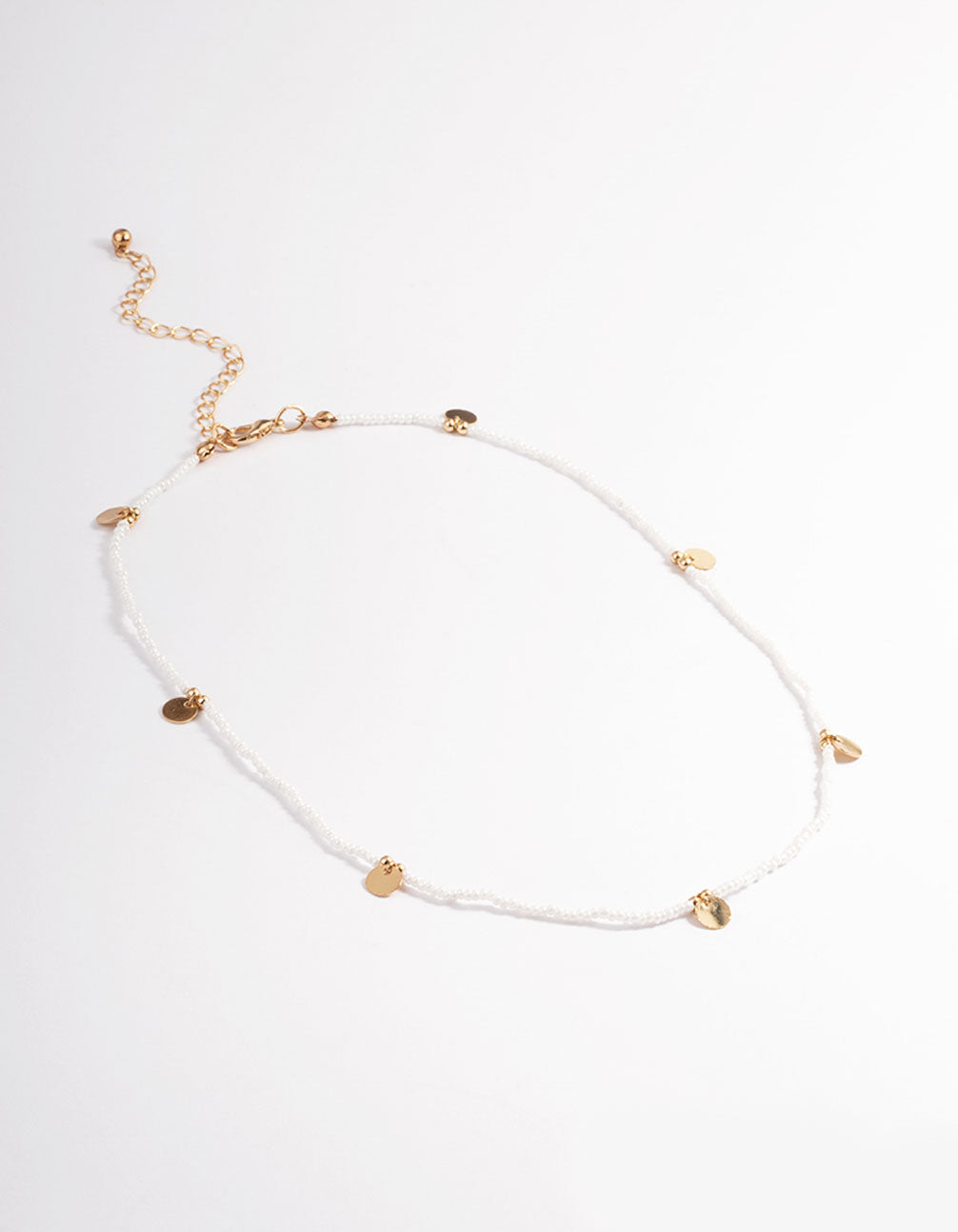 Gold Bead & Pearl Disc Necklace
