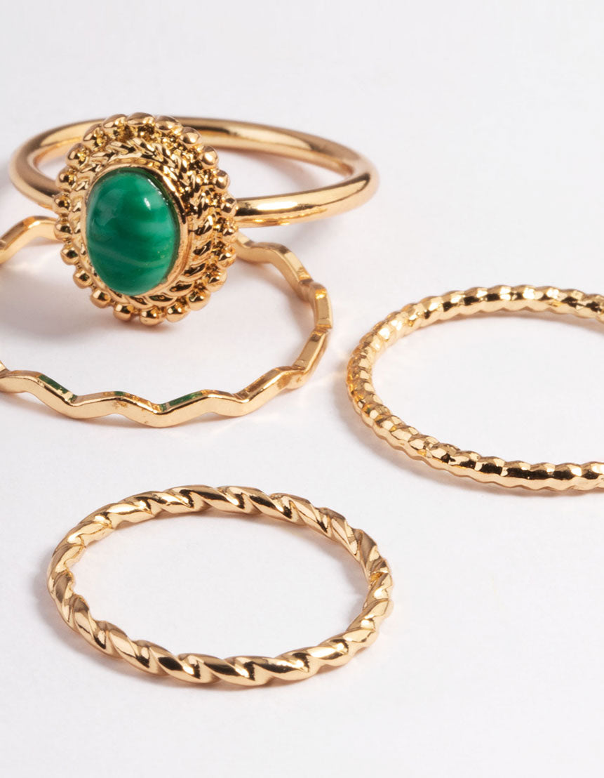 Gold Wiggle Stone Ring 4-Pack