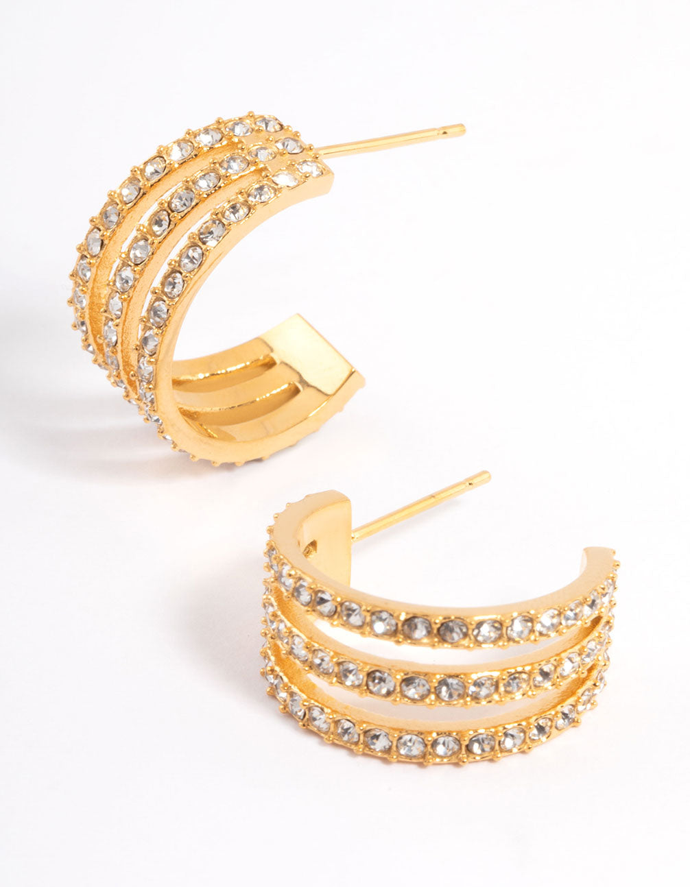 Waterproof Gold Plated Stainless Steel Diamante Three Hoop Earrings