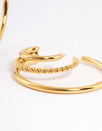 Waterproof Gold Plated Stainless Steel Plain & Twist Three Hoop Earrings - link has visual effect only