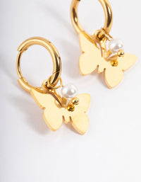 Waterproof Gold Plated Stainless Steel Butterfly Pearl Huggie Earrings - link has visual effect only