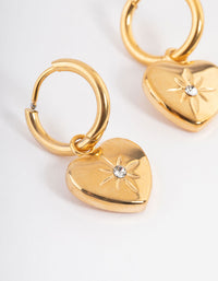 Waterproof Gold Plated Stainless Steel Diamante Heart Huggie Earrings - link has visual effect only