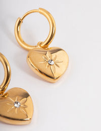 Waterproof Gold Plated Stainless Steel Diamante Heart Huggie Earrings - link has visual effect only