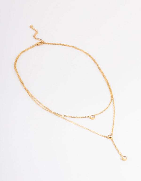 Gold Plated Dainty Two Layer Y Necklace