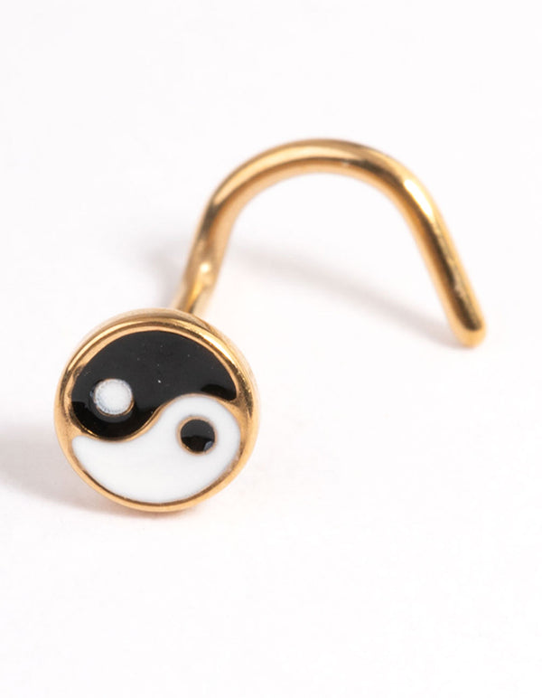 Gold Plated Surgical Steel Heart & Yin Yang Nose Pack