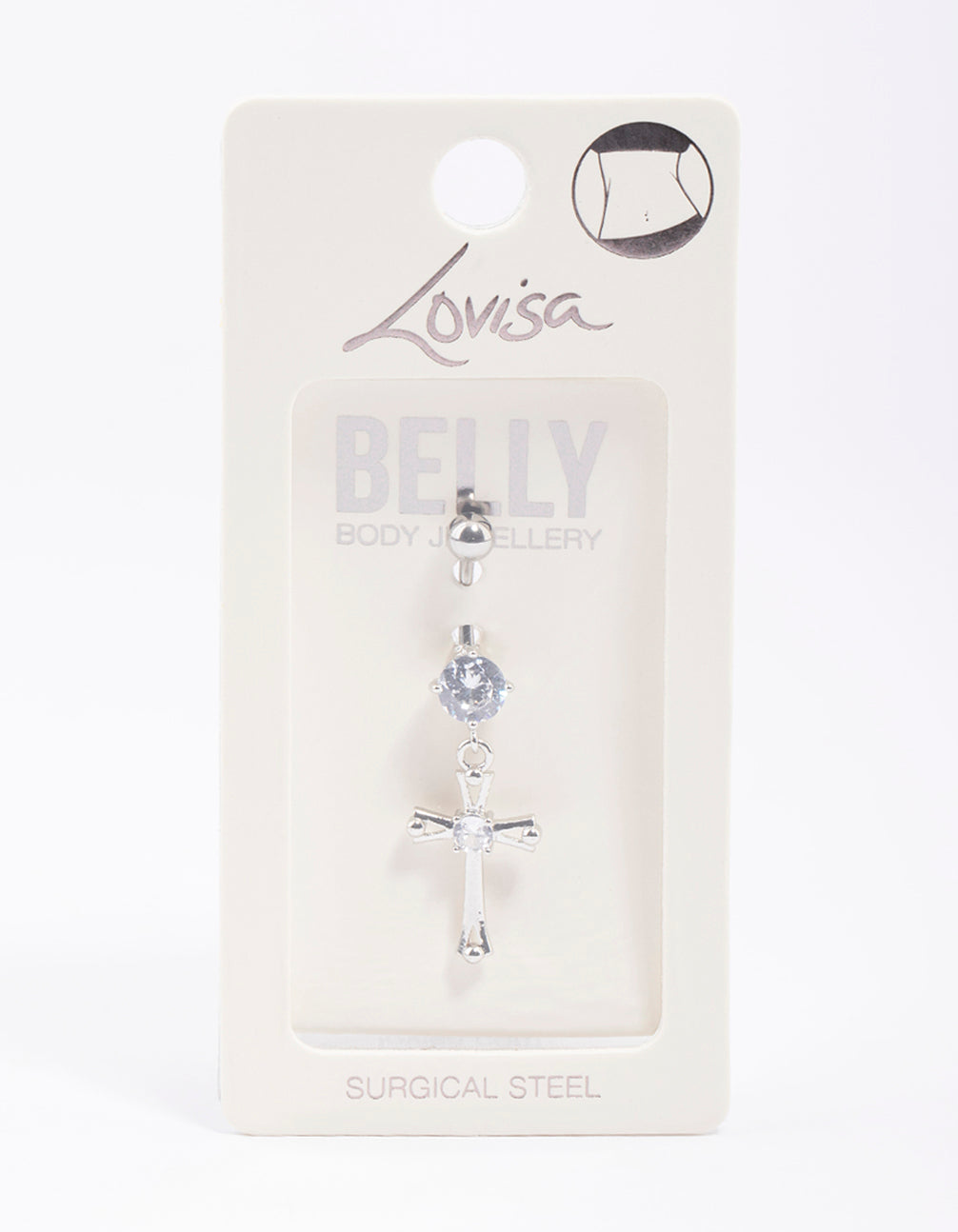 Surgical SteelCubic Zirconia Cross Drop Belly Ring