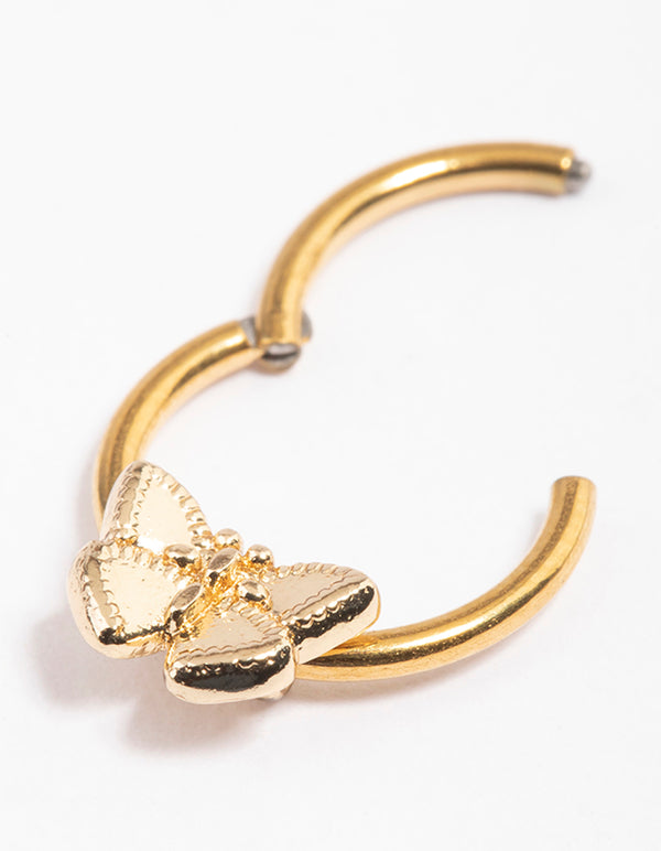 Gold Plated Surgical Steel Butterfly Clicker Ring