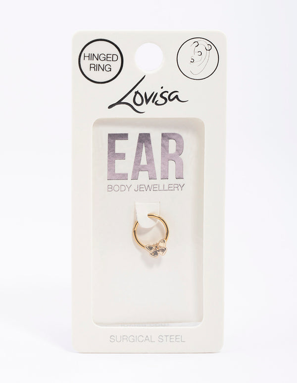 Gold Plated Surgical Steel Butterfly Clicker Ring