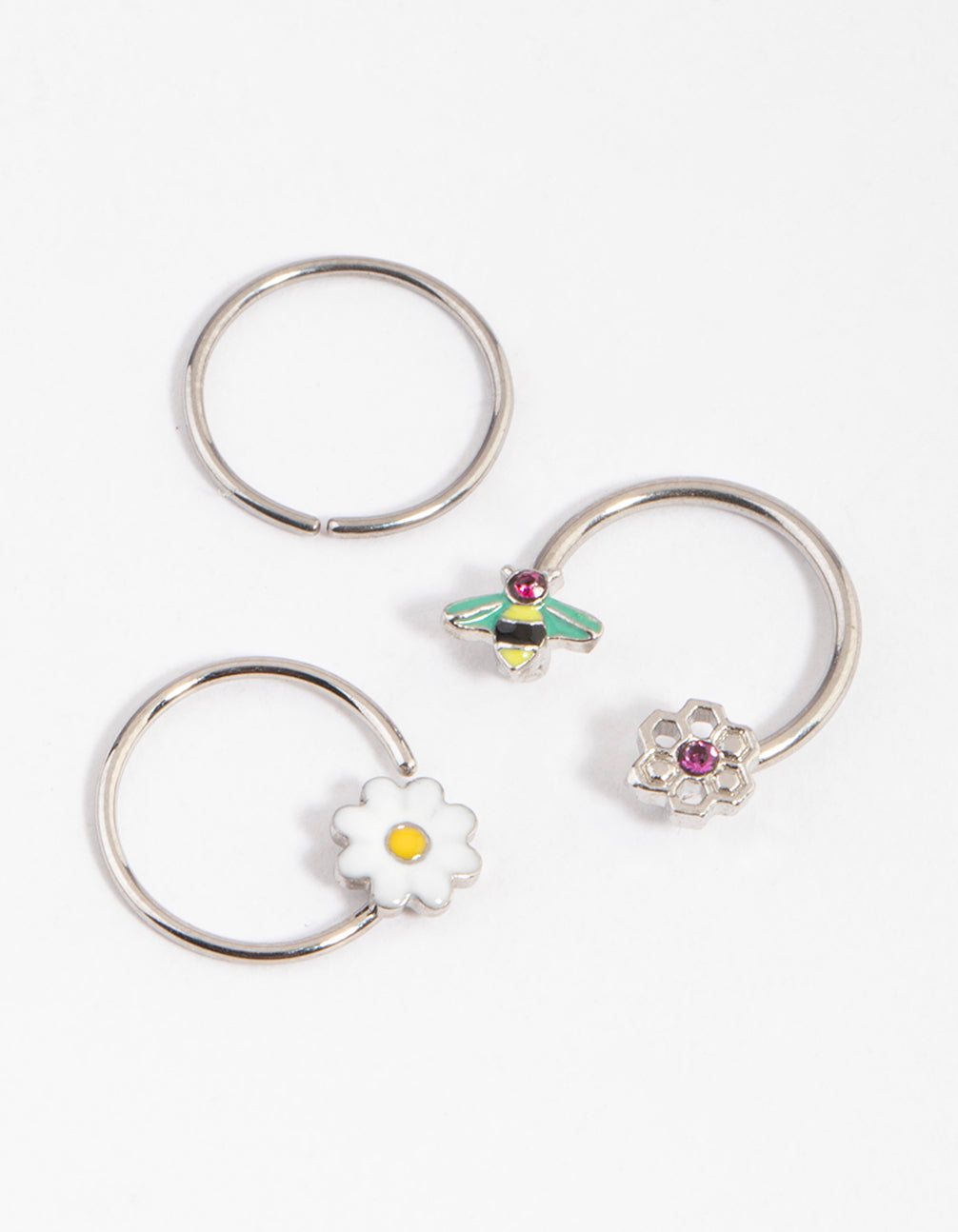 Surgical Steel Flower & Bee Horseshoe Earring Pack