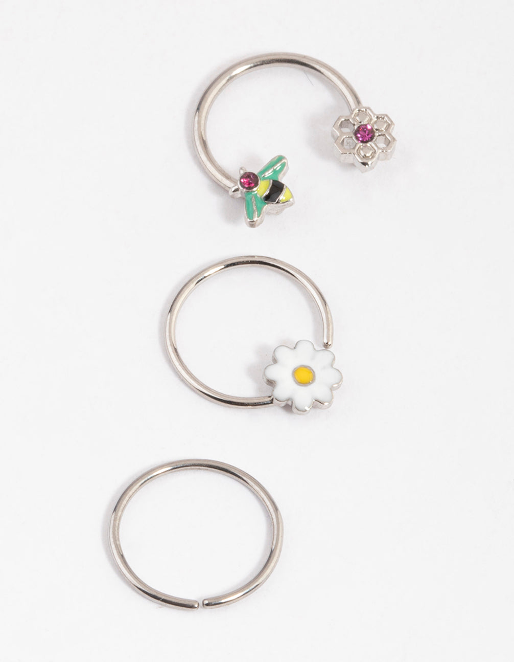 Surgical Steel Flower & Bee Horseshoe Earring Pack