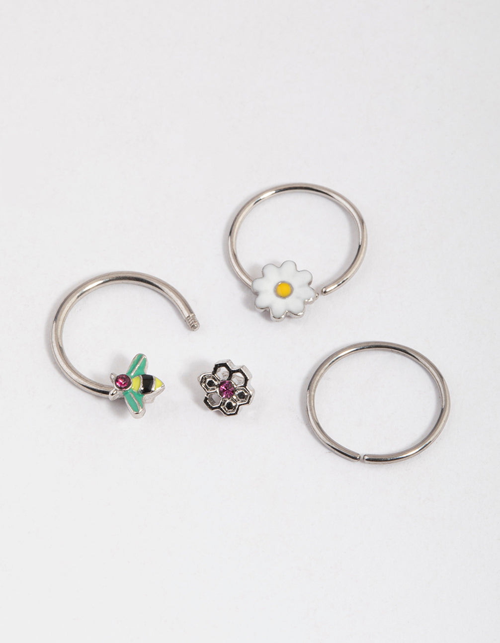 Surgical Steel Flower & Bee Horseshoe Earring Pack