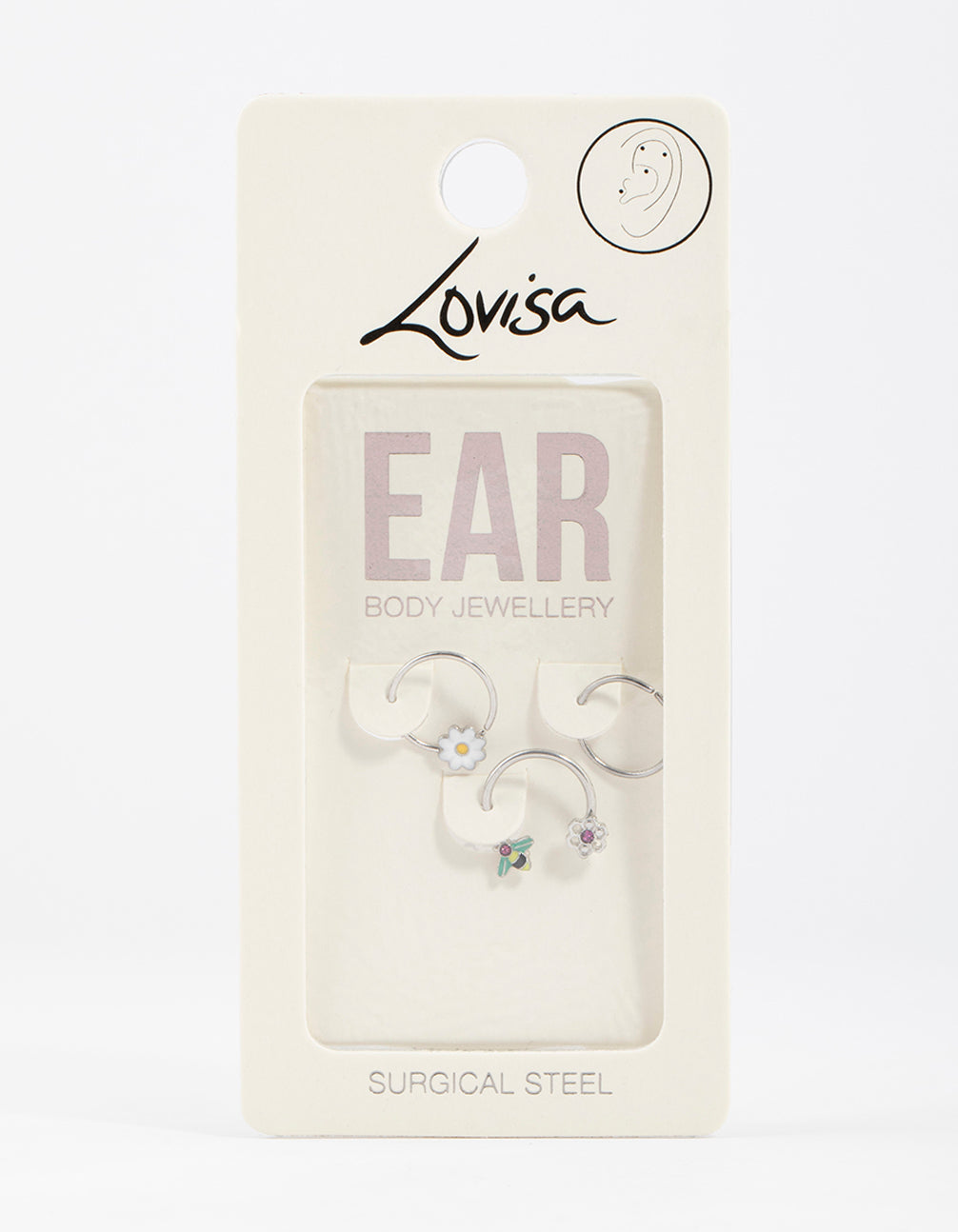 Surgical Steel Flower & Bee Horseshoe Earring Pack