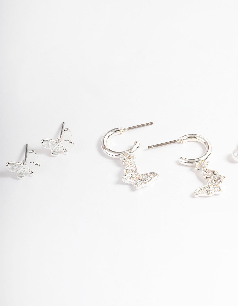 Silver Crystal Butterfly & Pearl Earrings 4-Pack