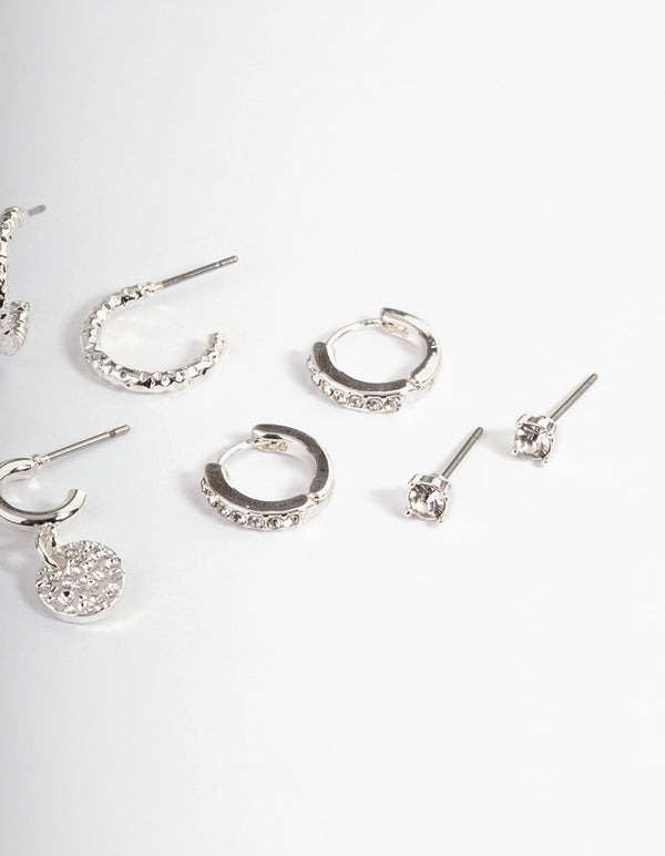 Silver Molten Disc Earrings 4-Pack