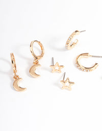 Gold Star & Moon Earrings 4-Pack - link has visual effect only