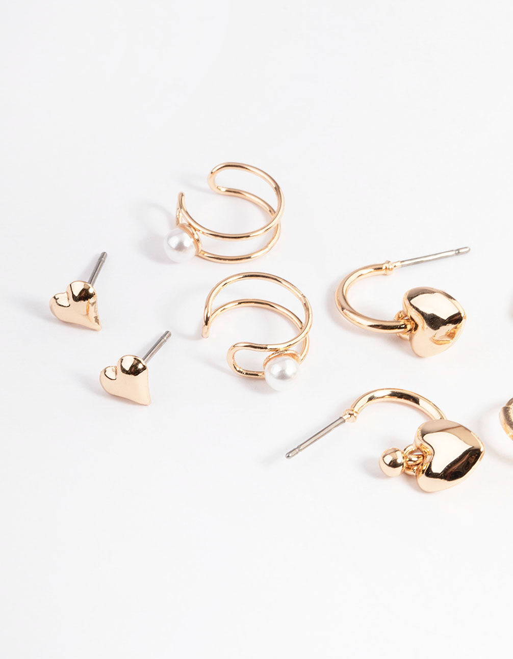 Gold Pearl Heart Earrings 4-Pack