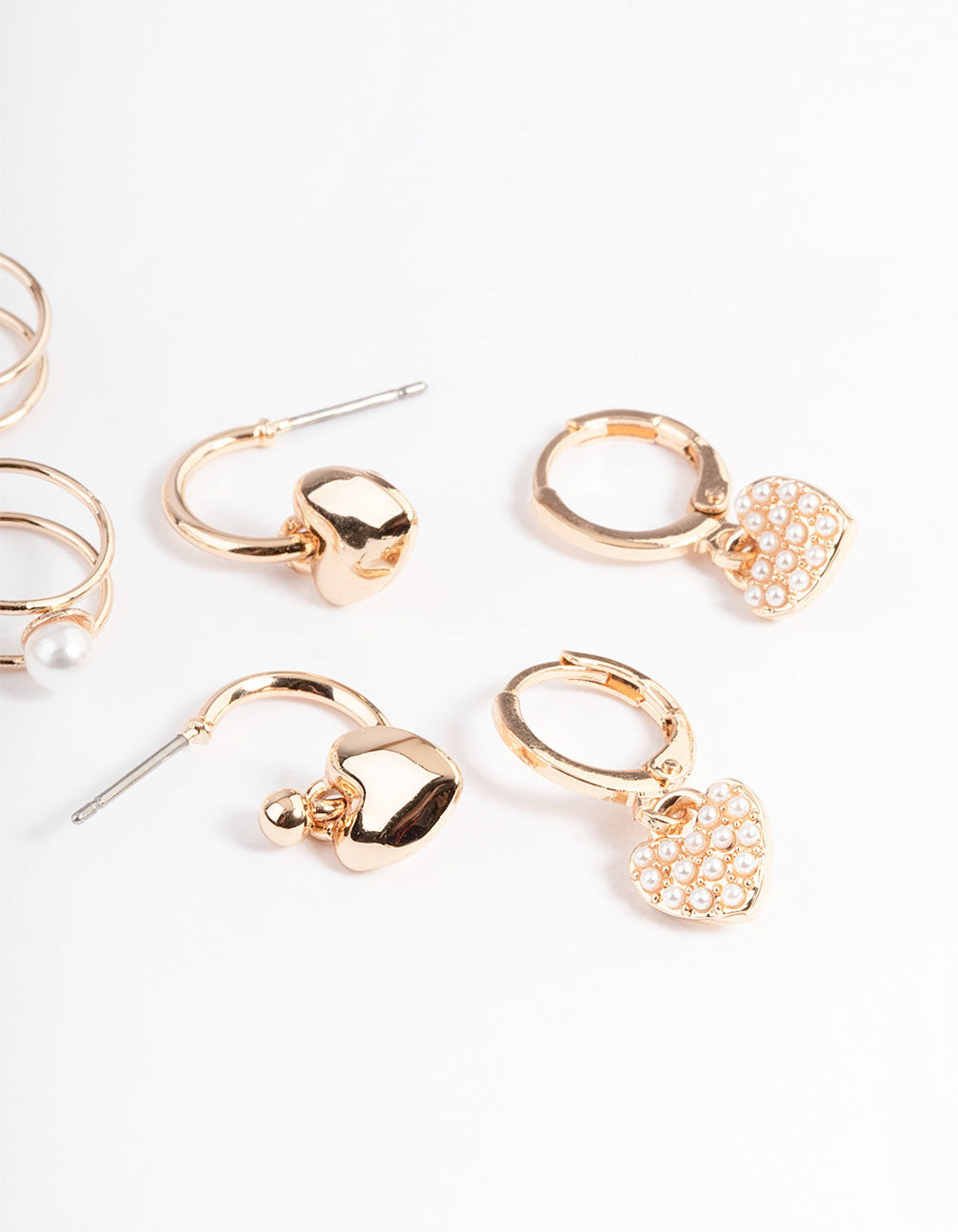 Gold Pearl Heart Earrings 4-Pack