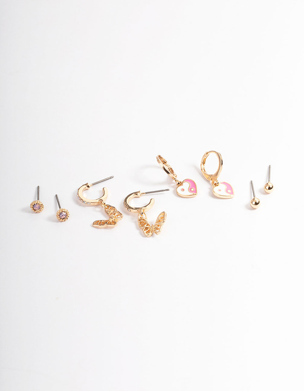 Gold Butterfly Yin & Yang Motif Earrings 4-Pack