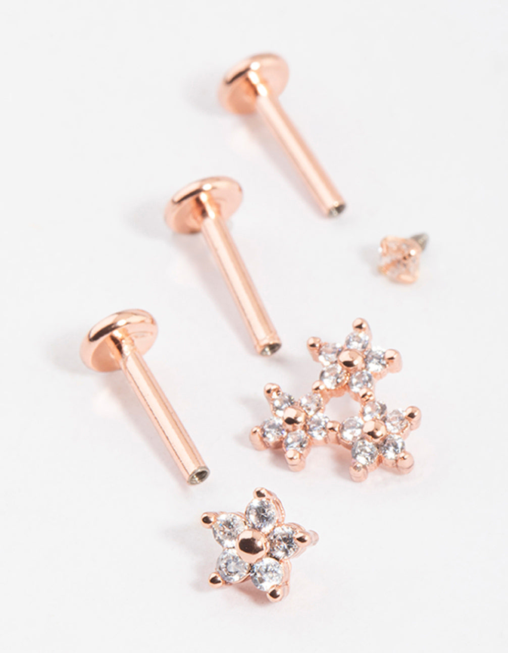 Titanium Rose Gold Cubic Zirconia Floral Flat Back Pack