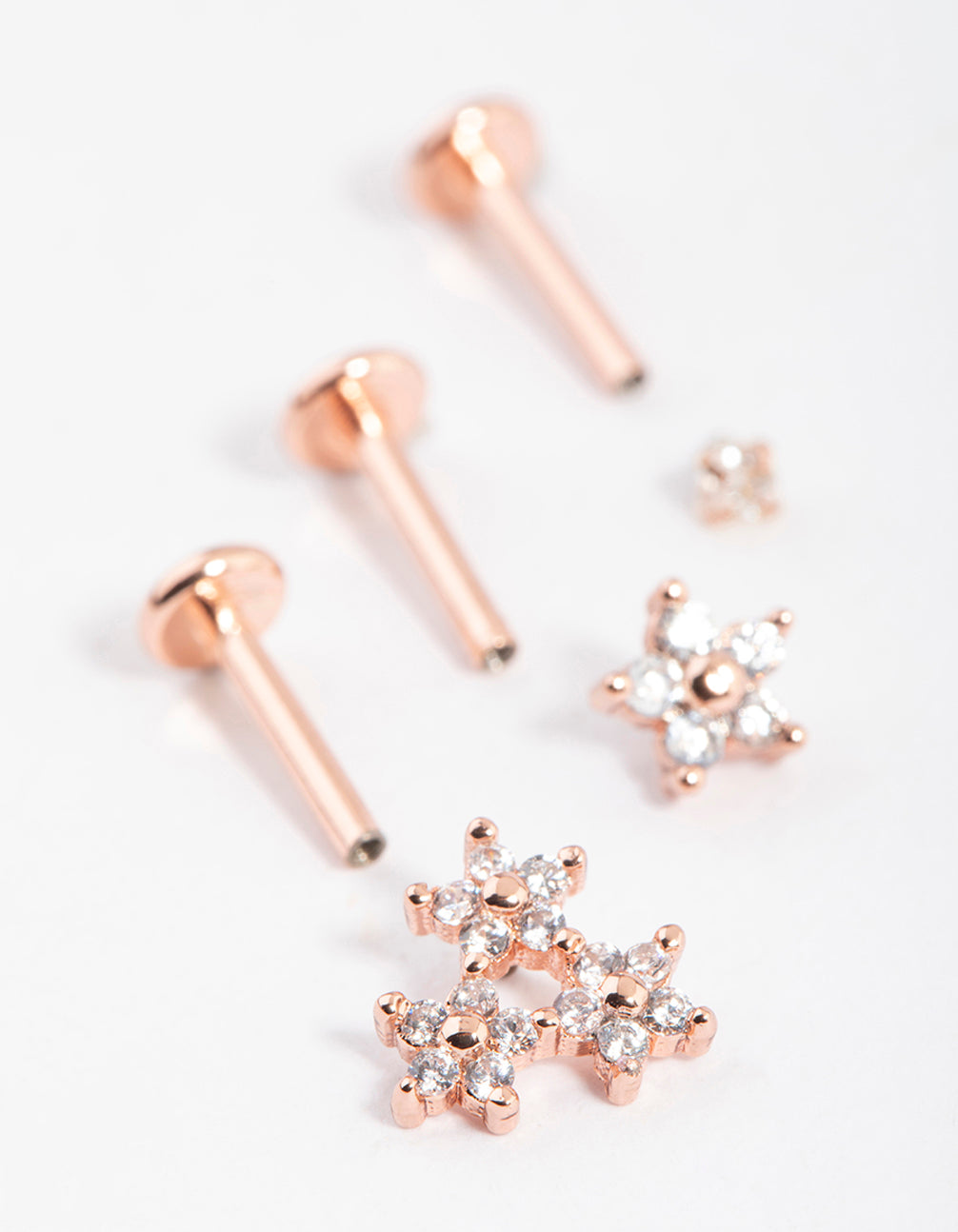 Titanium Rose Gold Cubic Zirconia Floral Flat Back Pack