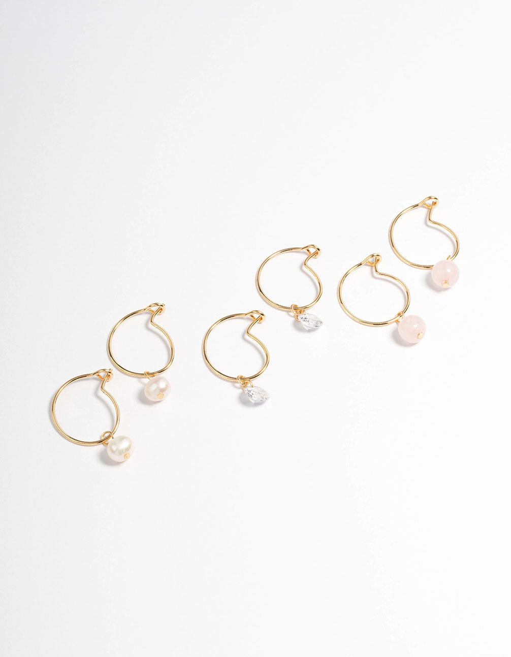 Gold Plated Rose Quartz Freshwater Pearl Hoop Stack Earrings