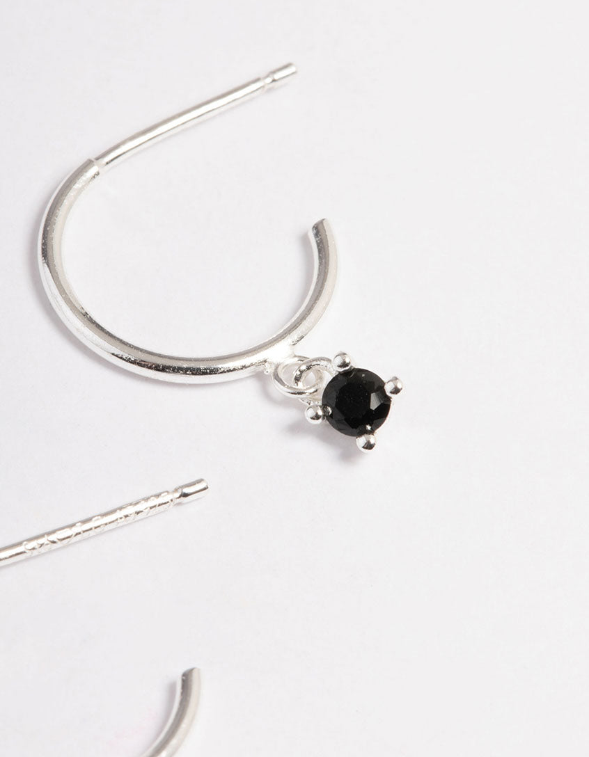 Sterling Silver Cubic Zirconia Four Claw Hoop Earrings