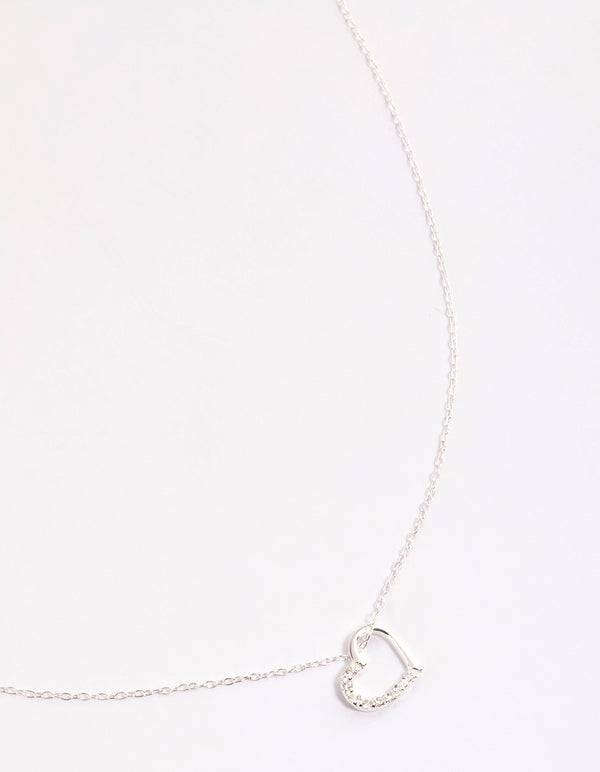 Sterling Silver Cubic Zirconia Pave Heart Necklace
