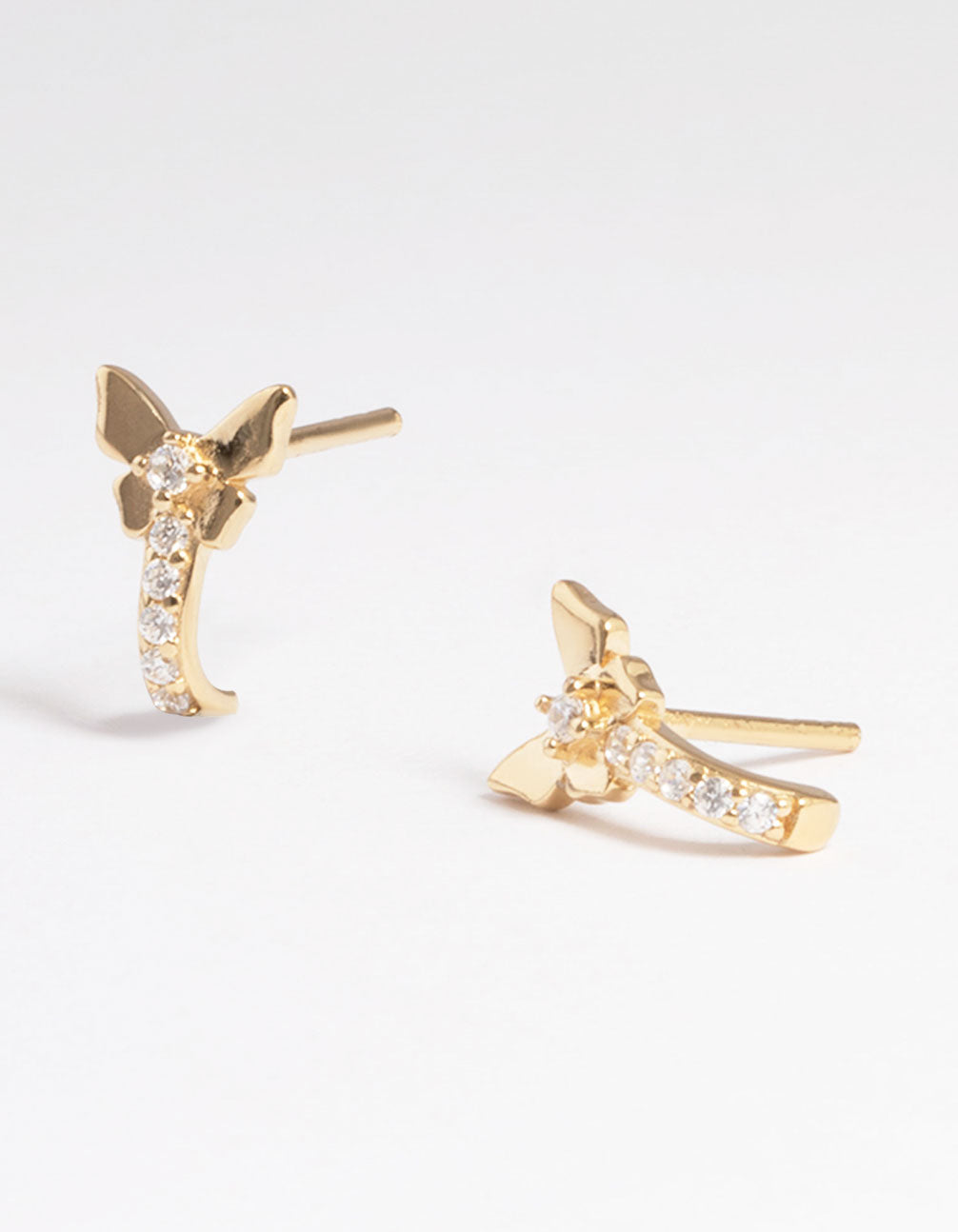 Gold Sterling Plated Cubic Zirconia Pave & Butterfly Huggie Earrings