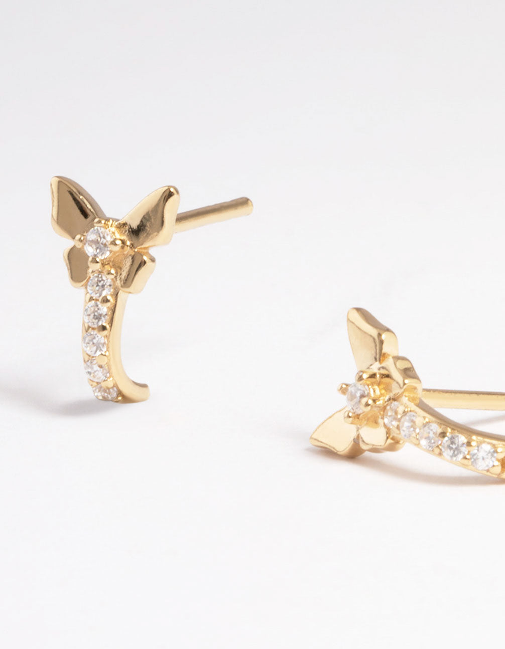 Gold Sterling Plated Cubic Zirconia Pave & Butterfly Huggie Earrings