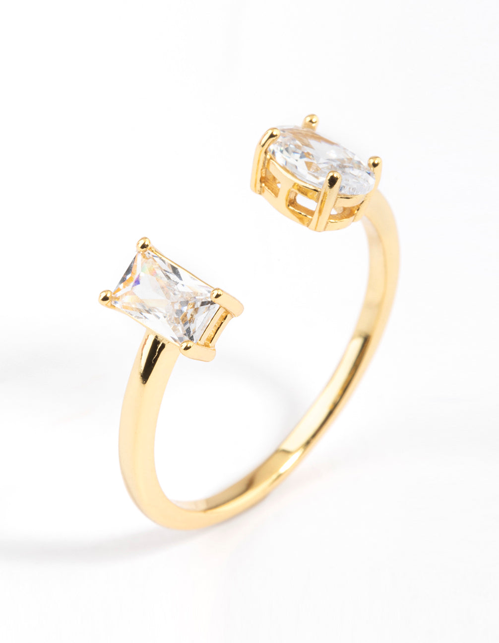 Gold Sterling Plated Double Statement Cubic Zirconia Ring