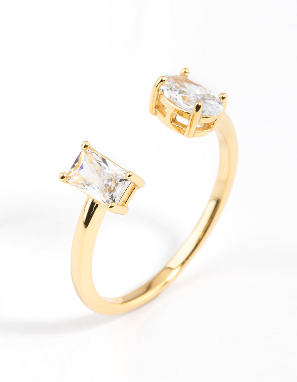 Gold Sterling Plated Double Statement Cubic Zirconia Ring