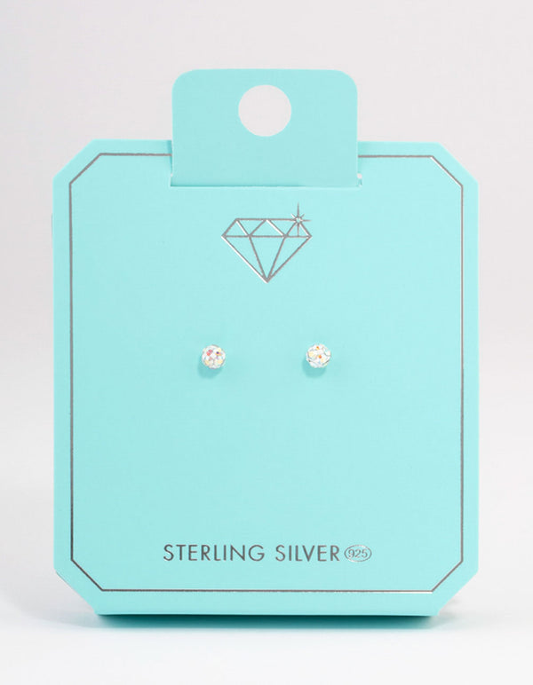 Sterling Silver 4mm Pave Ball Stud Earrings