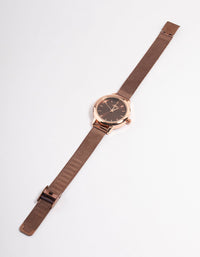 Rose Gold Small Black Simple Mesh Watch - link has visual effect only
