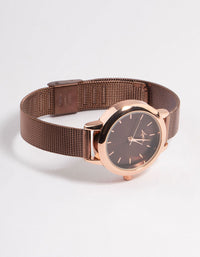 Rose Gold Small Black Simple Mesh Watch - link has visual effect only