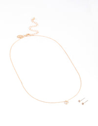 Gold Cubic Zirconia Bezel Earrings & Necklace Set - link has visual effect only