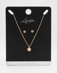 Gold Cubic Zirconia Bezel Earrings & Necklace Set - link has visual effect only