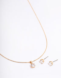 Gold Cubic Zirconia Solitaire Earrings & Necklace Set - link has visual effect only