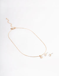 Gold Cubic Zirconia Solitaire Earrings & Necklace Set - link has visual effect only
