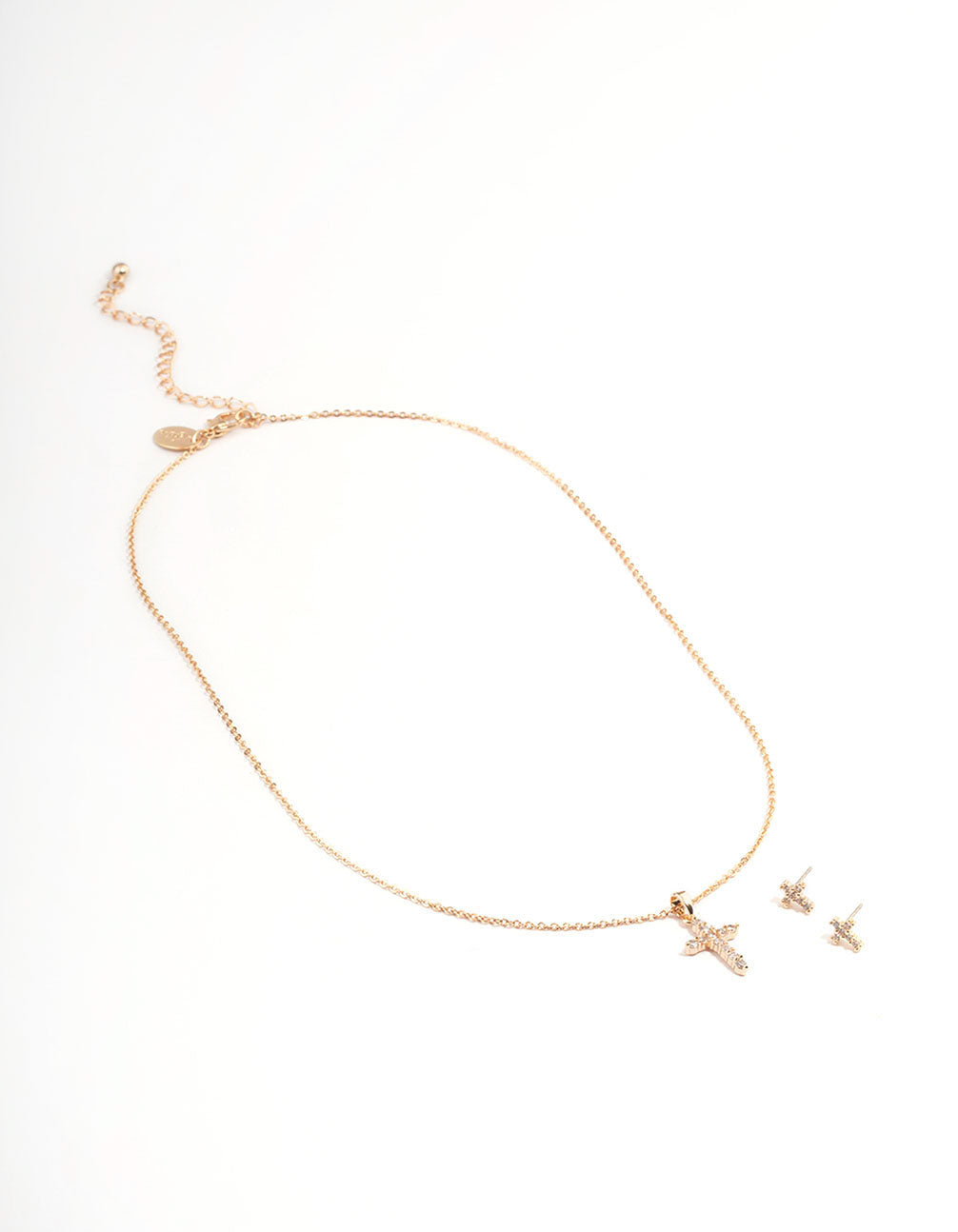 Gold Cubic Zirconia Crosses Earrings & Necklace Set