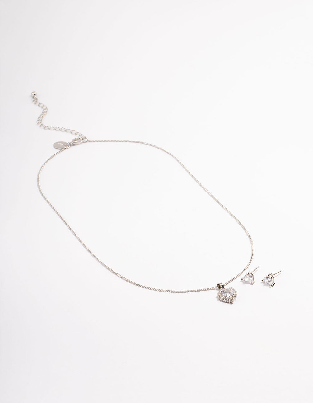 Silver Cubic Zirconia Halo Heart Earrings & Necklace Set