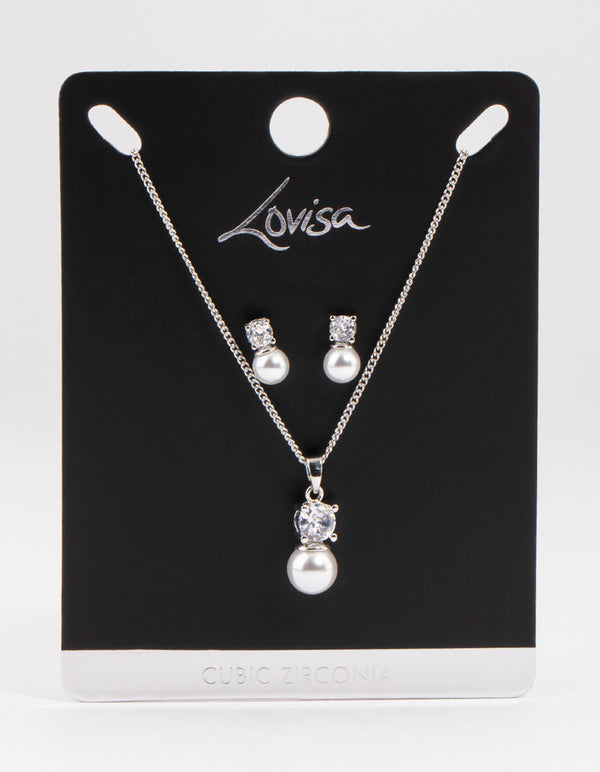 Silver Cubic Zirconia & Pearl Jewellery Set