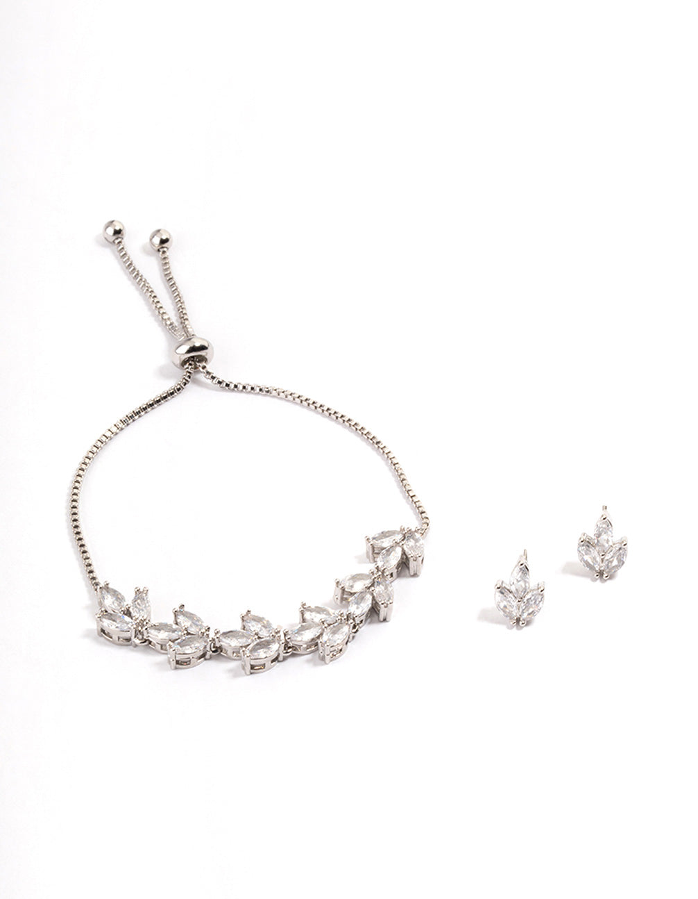 Silver Leaf Earrings & Toggle Bracelet Set