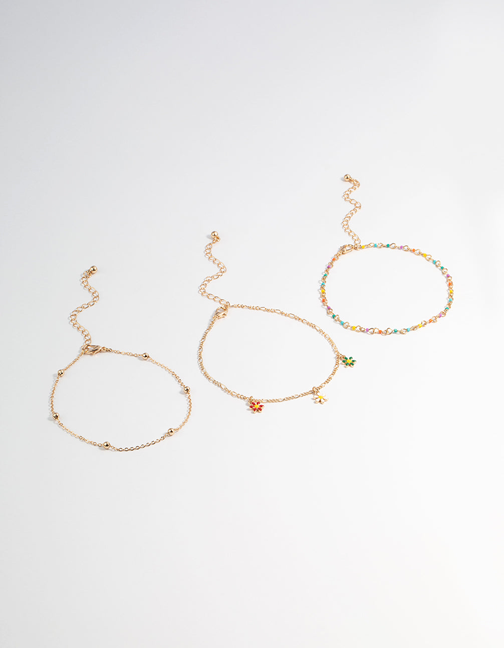 Gold Three Layer Flower Multi Anklet
