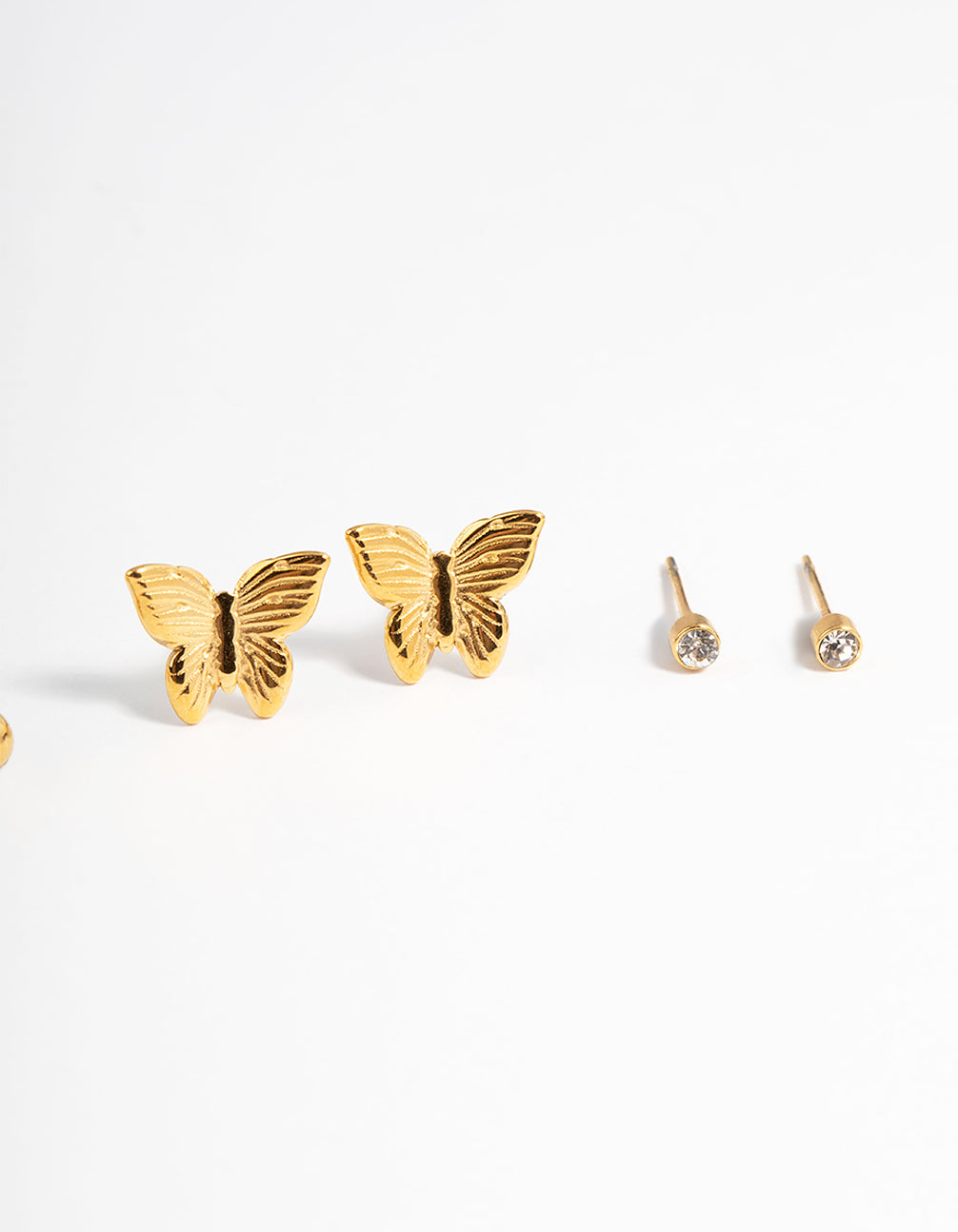 Gold Plated Stainless Steel Diamante Butterfly Earrings Pack
