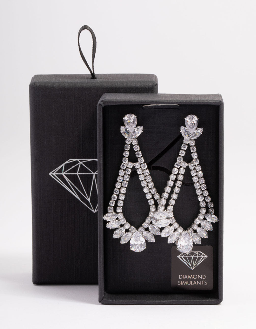 Diamond Simulant Silver Fan Detail Teardrop Earrings