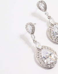Silver Diamond Simulant Detail Pear Drop Earrings - link has visual effect only