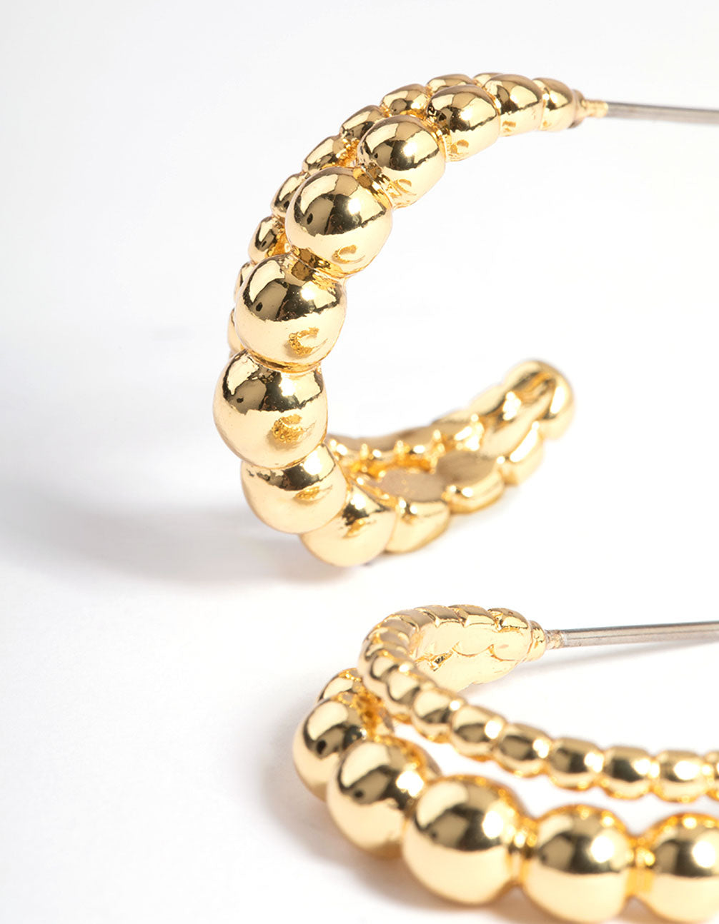 Gold Plated Double Ball Layer Double Hoop Earrings