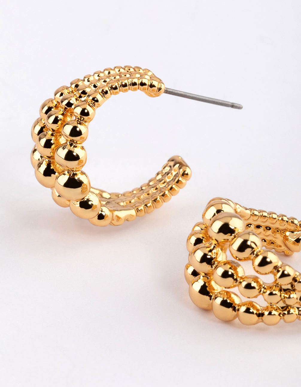 Gold Plated Ball Triple Hoop Earrings