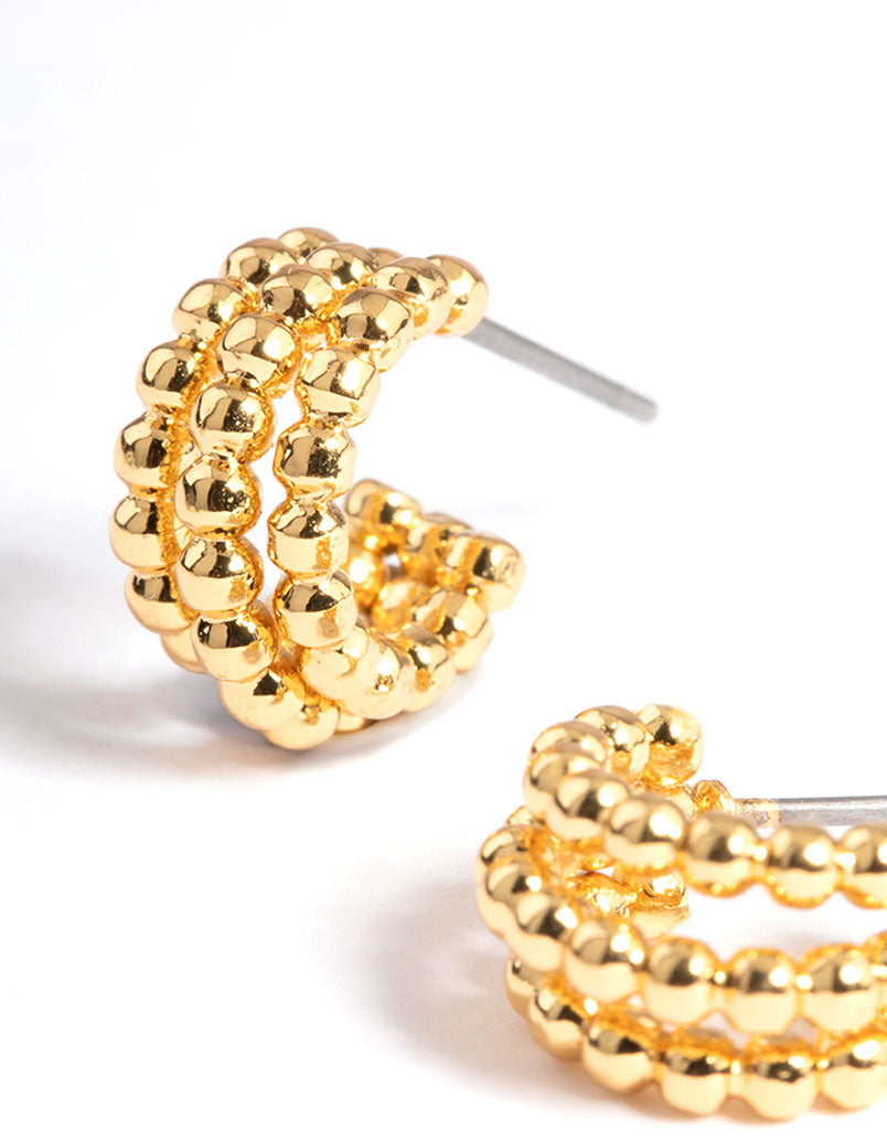 Gold Plated Mini Ball Triple Hoop Earrings